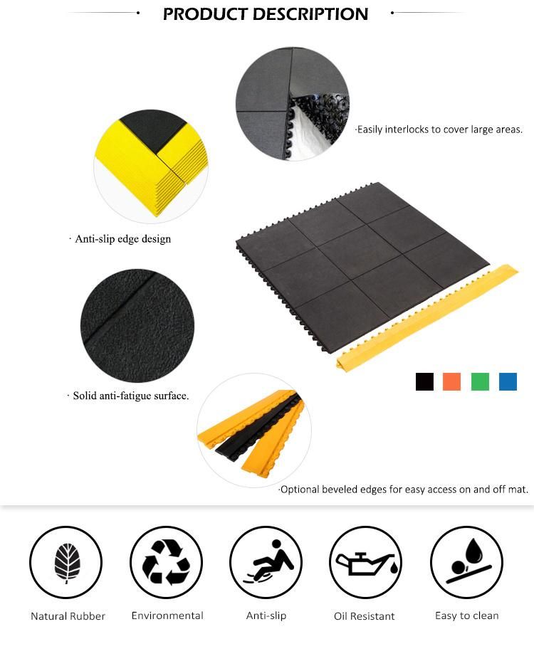 High Quality Rubber Anti Fatigue Non Slip Solid Top Interlocking Mat 3*3