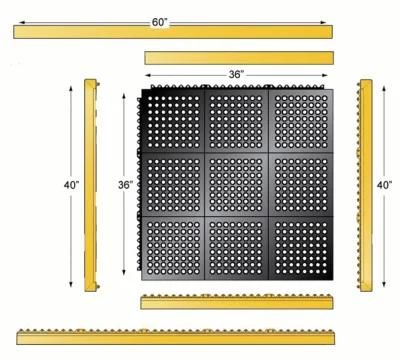 Wet Area Safety Rubber Flooring 3X3FT with Holes Interlocking Drainage Rubber Mat