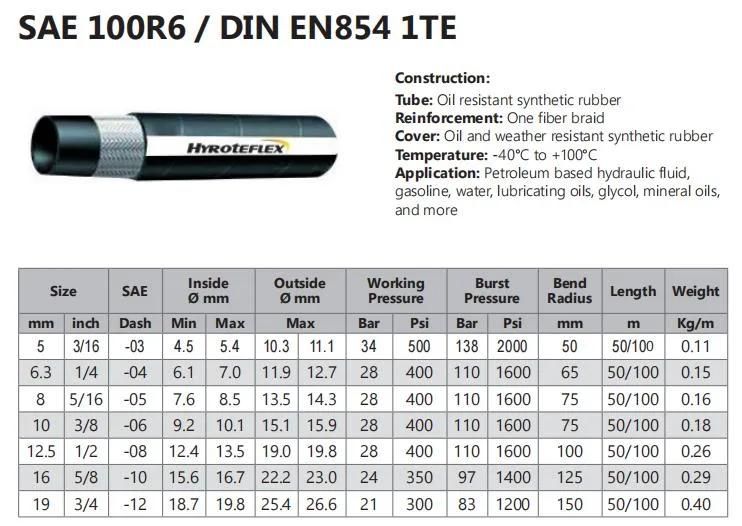 Fiber Braided Oil Hose Rubber Hydraulic Hose SAE 100r6/DIN En854 1te