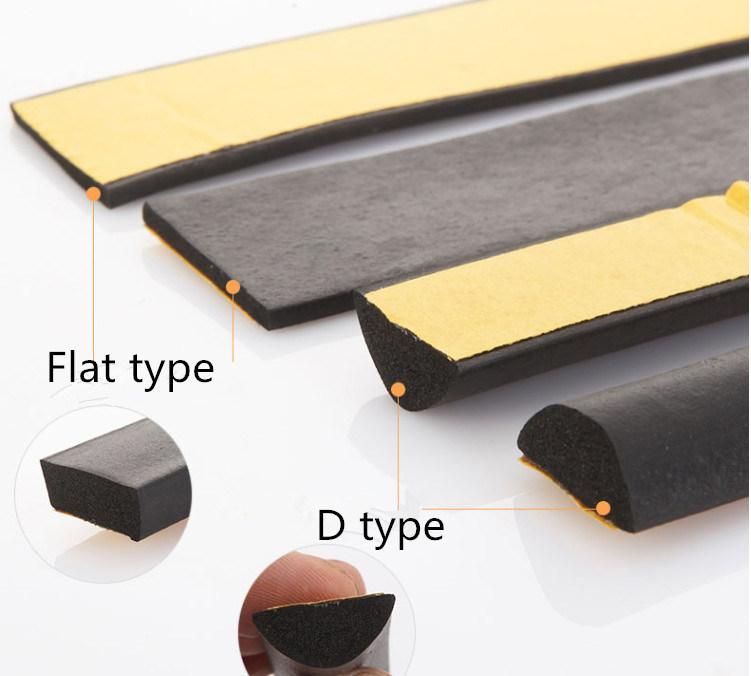 Flat, D Type EPDM Sponge/Foam Rubber Sealing Strip with Self Adhesive Tape for Cabinet