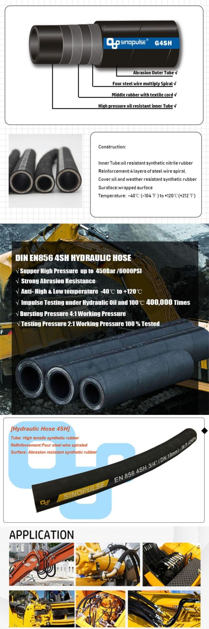 Wire Spiral High Pressure Hydraulic Rubber Hose Flexible Rubber Oil Hoses