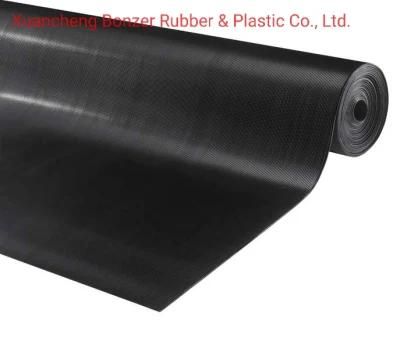 Black Fine Ribbed Anti-Slip Rubber Flooring Matting Sheet