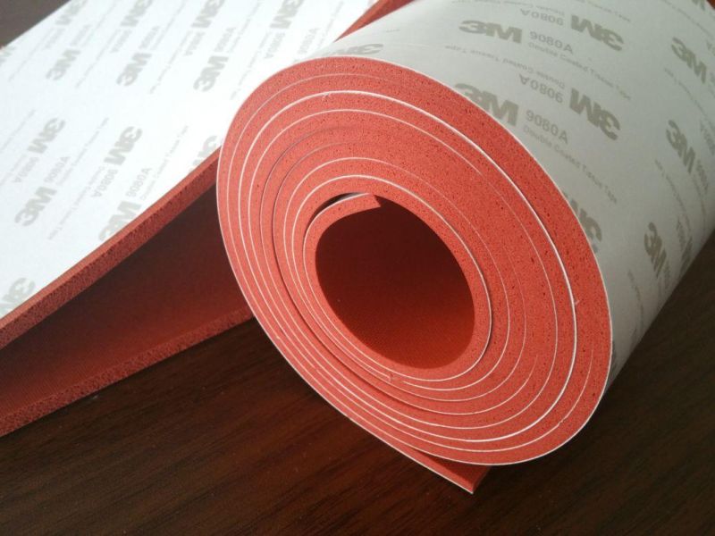 1.5-50mm X 0.1-1.5m X 1-20m Silicone Sponge Sheet, Silicone Foam Sheet with Close Cell Silicone Sponge, 10-40sh a, 0.5-1.0g/cm3, Backing Adhesive 3m (3A1002)