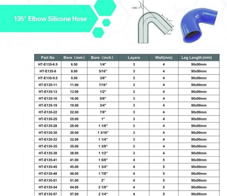Widely Used 135 Degree Elbow Silicone Automobile Hose